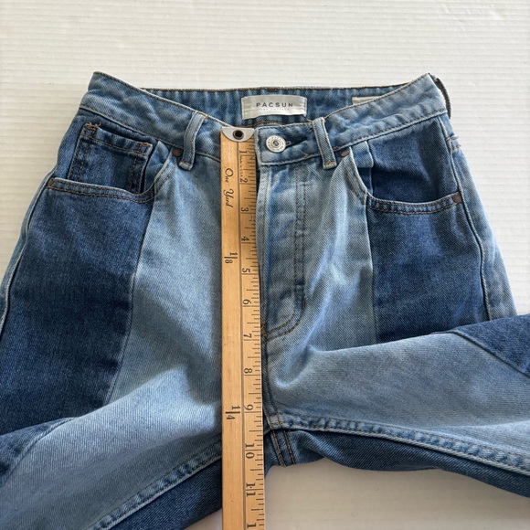 Pacsun Mom Jeans Button Fly Color Block denim Raw Hems‎ Women’s Size 23 - Picture 6 of 10